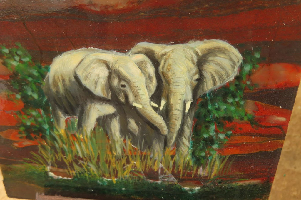 Hand Made Elephant Family Decoupage on Tiger Iron Jasper Stone Slabs - Sold Per Item - From South Africa - Toprock Gemstones and Minerals 