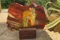 Hand Made Tigers Decoupage on Banded Tiger Iron Jasper Stone Slabs - Sold Per Item - From South Africa - Toprock Gemstones and Minerals 