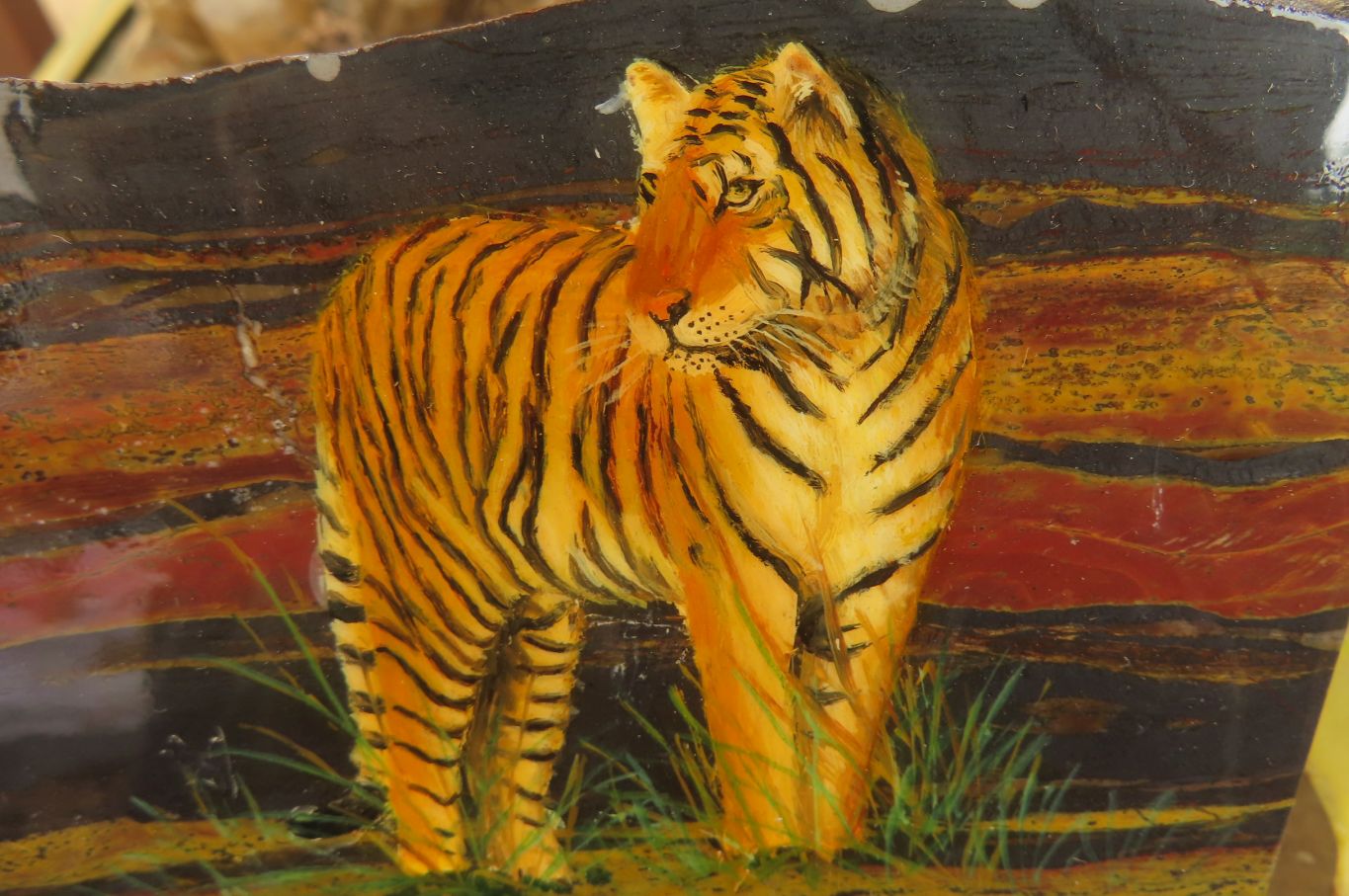 Hand Made Tigers Decoupage on Banded Tiger Iron Jasper Stone Slabs - Sold Per Item - From South Africa - Toprock Gemstones and Minerals 