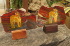 Hand Made Tigers Decoupage on Banded Tiger Iron Jasper Stone Slabs - Sold Per Item - From South Africa - Toprock Gemstones and Minerals 