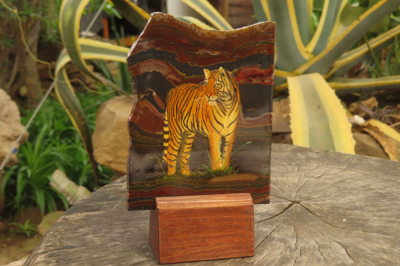 Hand Made Tigers Decoupage on Banded Tiger Iron Jasper Stone Slabs - Sold Per Item - From South Africa - Toprock Gemstones and Minerals 