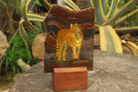 Hand Made Tigers Decoupage on Banded Tiger Iron Jasper Stone Slabs - Sold Per Item - From South Africa - Toprock Gemstones and Minerals 