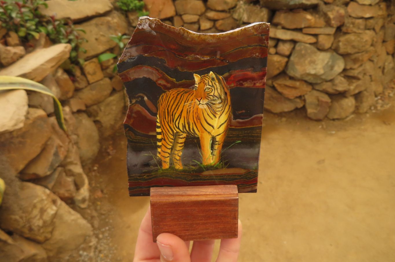 Hand Made Tigers Decoupage on Banded Tiger Iron Jasper Stone Slabs - Sold Per Item - From South Africa - Toprock Gemstones and Minerals 