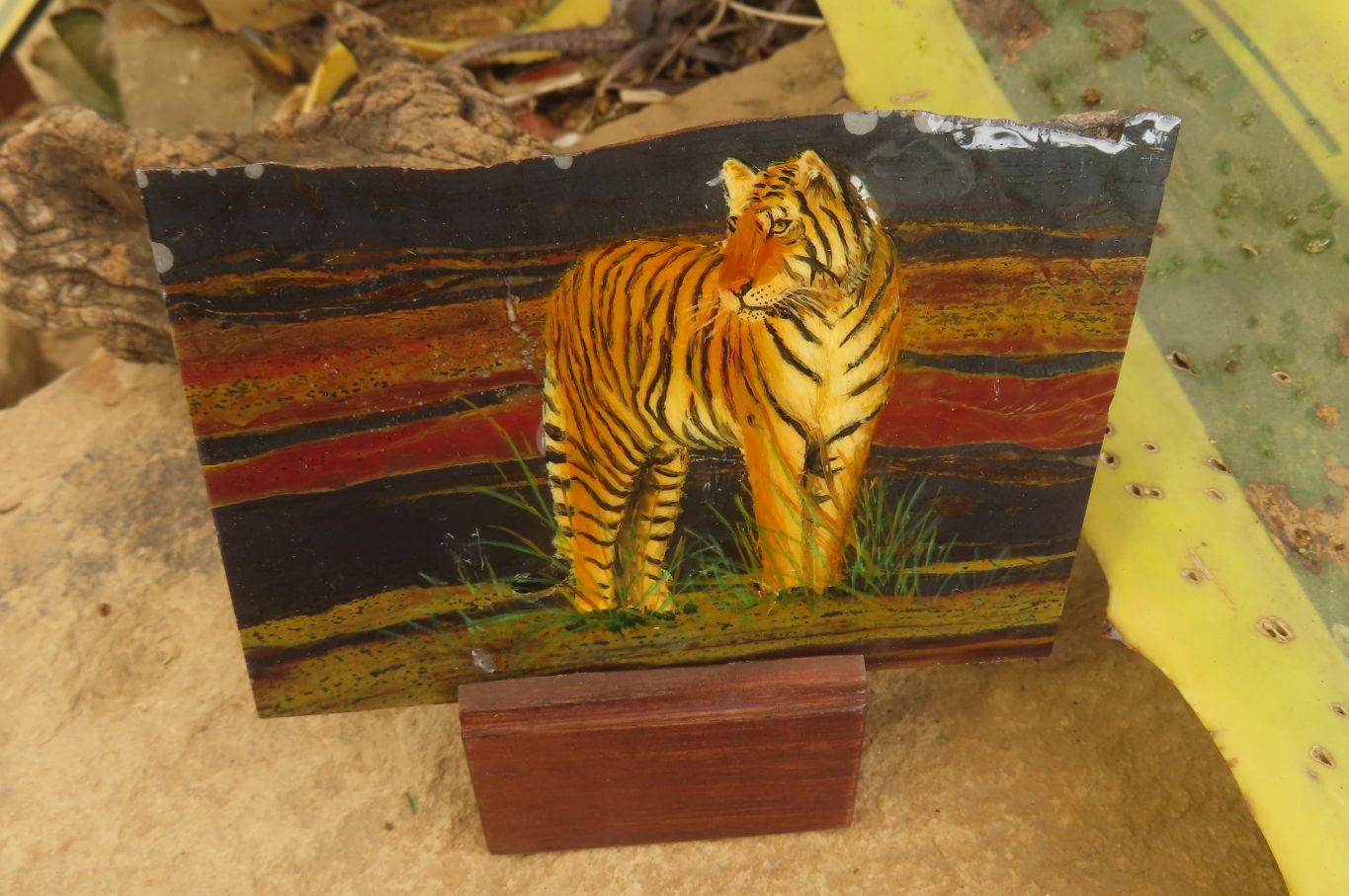 Hand Made Tigers Decoupage on Banded Tiger Iron Jasper Stone Slabs - Sold Per Item - From South Africa - Toprock Gemstones and Minerals 