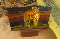 Hand Made Tigers Decoupage on Banded Tiger Iron Jasper Stone Slabs - Sold Per Item - From South Africa - Toprock Gemstones and Minerals 