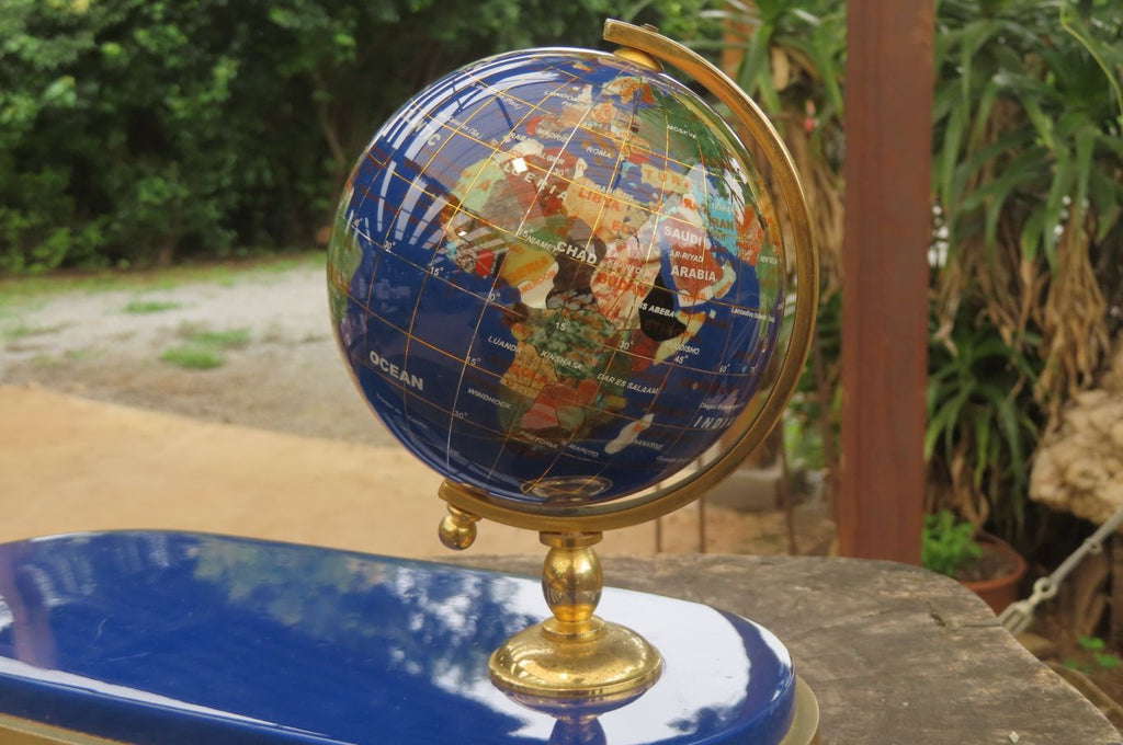 Hand Made Mixed Gemstone World Globe x 1 From China - Toprock Gemstones and Minerals 