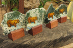 Hand Made Grizzly Bear Fishing Decoupage on Moss Agate Stone Slabs - sold per item - From South Africa - Toprock Gemstones and Minerals 