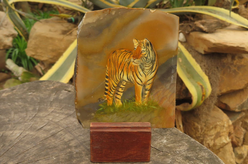 Hand Made Tiger Decoupage on Polychrome Jasper Stone Slabs - sold per item - From Madagascar - Toprock Gemstones and Minerals 