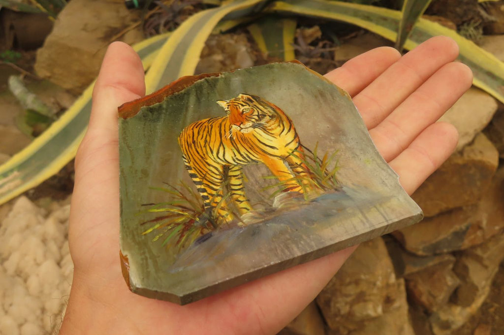 Hand Made Tiger Decoupage on Polychrome Jasper Stone Slabs - sold per item - From Madagascar - Toprock Gemstones and Minerals 