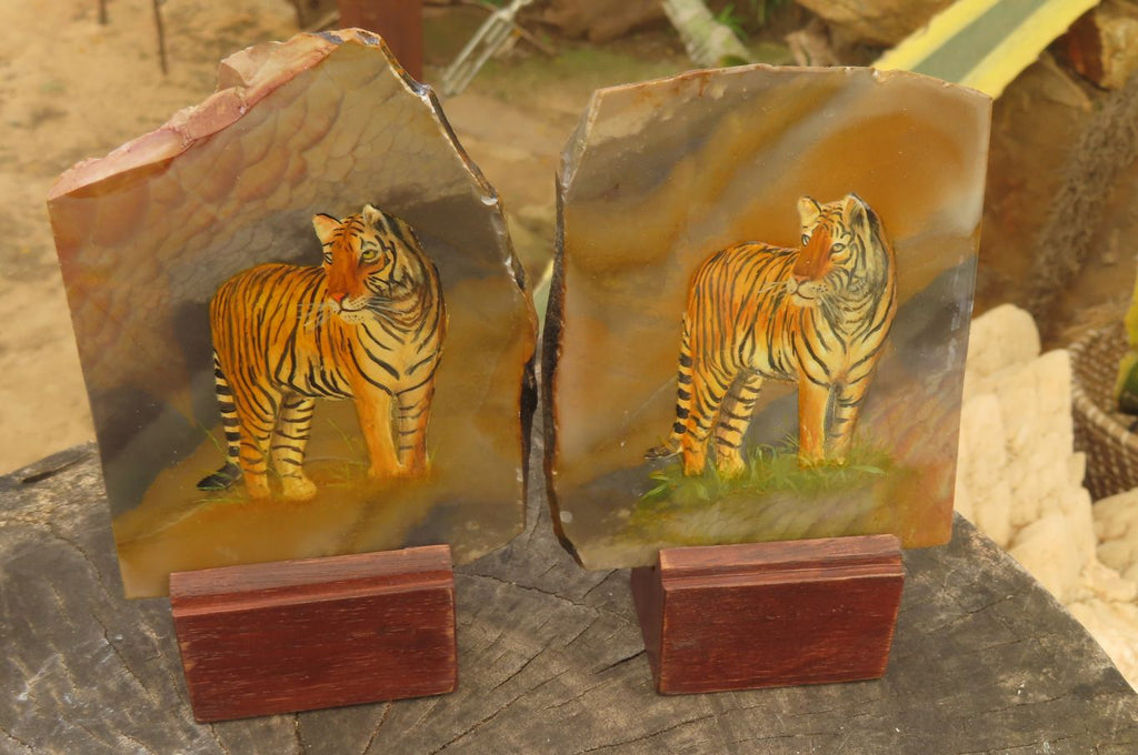 Hand Made Tiger Decoupage on Polychrome Jasper Stone Slabs - sold per item - From Madagascar - Toprock Gemstones and Minerals 