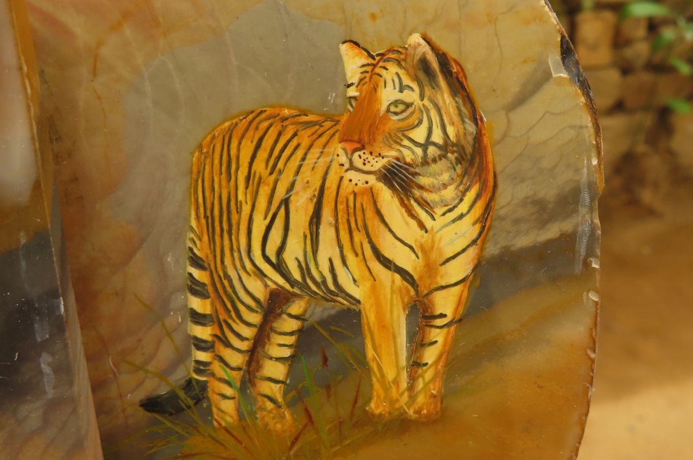 Hand Made Tiger Decoupage on Polychrome Jasper Stone Slabs - sold per item - From Madagascar - Toprock Gemstones and Minerals 