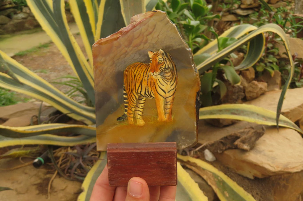 Hand Made Tiger Decoupage on Polychrome Jasper Stone Slabs - sold per item - From Madagascar - Toprock Gemstones and Minerals 