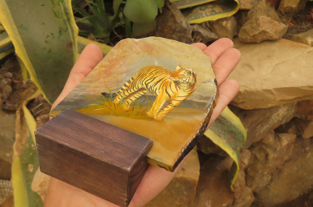 Hand Made Tiger Decoupage on Polychrome Jasper Stone Slabs - sold per item - From Madagascar - Toprock Gemstones and Minerals 