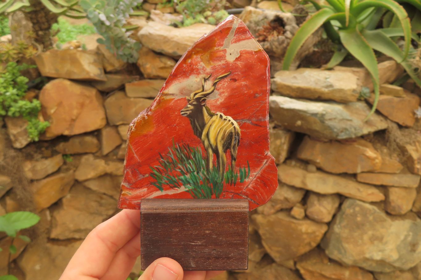 Hand Made African Kudu Buck Decoupage on Brecciated Jasper Stone Slabs - Sold Per Item - From South Africa - Toprock Gemstones and Minerals 