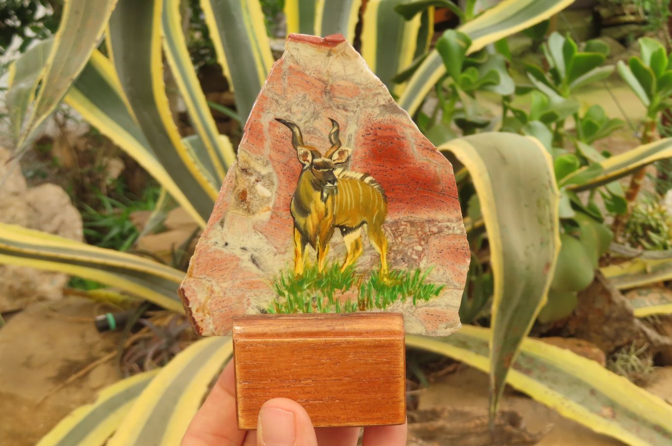 Hand Made African Kudu Buck Decoupage on Brecciated Jasper Stone Slabs - Sold Per Item - From South Africa - Toprock Gemstones and Minerals 