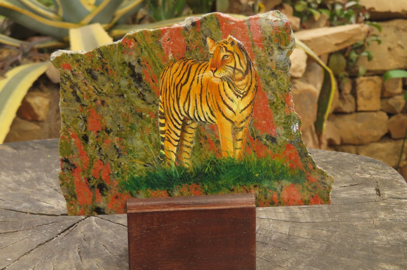 Hand Made Tiger Decoupage on Unakite Stone Slabs - sold per item - From Southern Africa - Toprock Gemstones and Minerals 