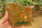 Hand Made Tiger Decoupage on Unakite Stone Slabs - sold per item - From Southern Africa - Toprock Gemstones and Minerals 