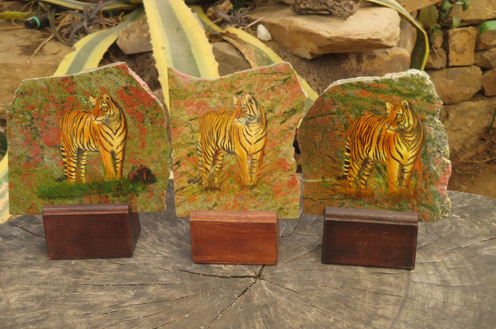 Hand Made Tiger Decoupage on Unakite Stone Slabs - sold per item - From Southern Africa - Toprock Gemstones and Minerals 