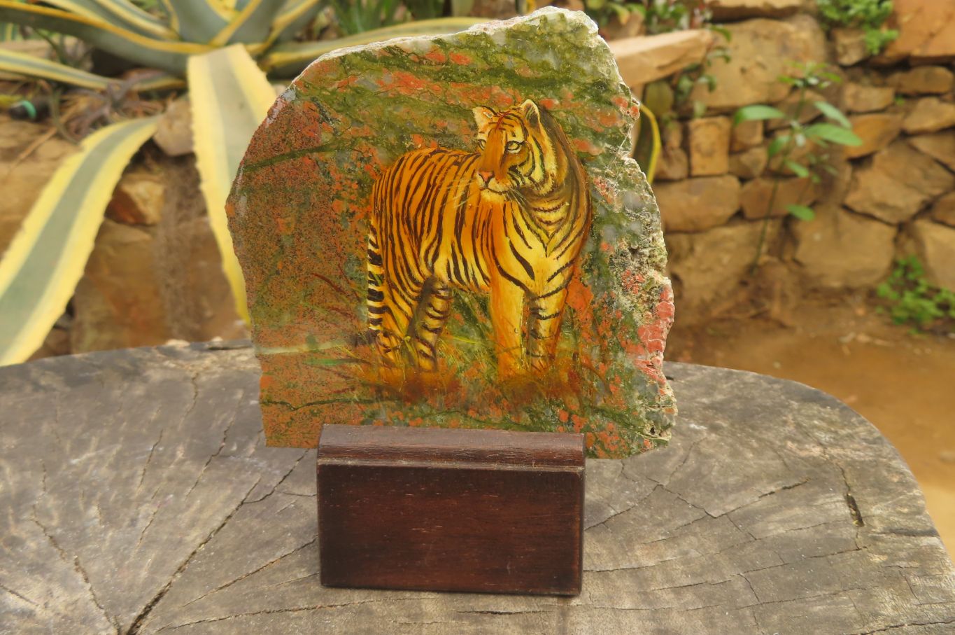 Hand Made Tiger Decoupage on Unakite Stone Slabs - sold per item - From Southern Africa - Toprock Gemstones and Minerals 