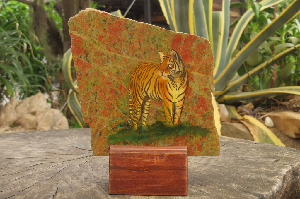 Hand Made Tiger Decoupage on Unakite Stone Slabs - sold per item - From Southern Africa - Toprock Gemstones and Minerals 