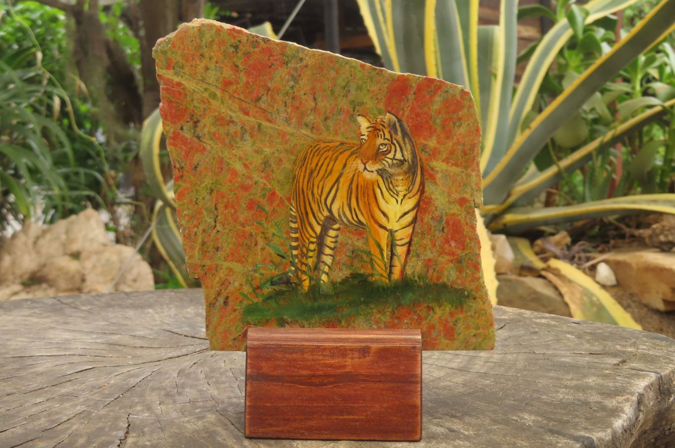 Hand Made Tiger Decoupage on Unakite Stone Slabs - sold per item - From Southern Africa - Toprock Gemstones and Minerals 