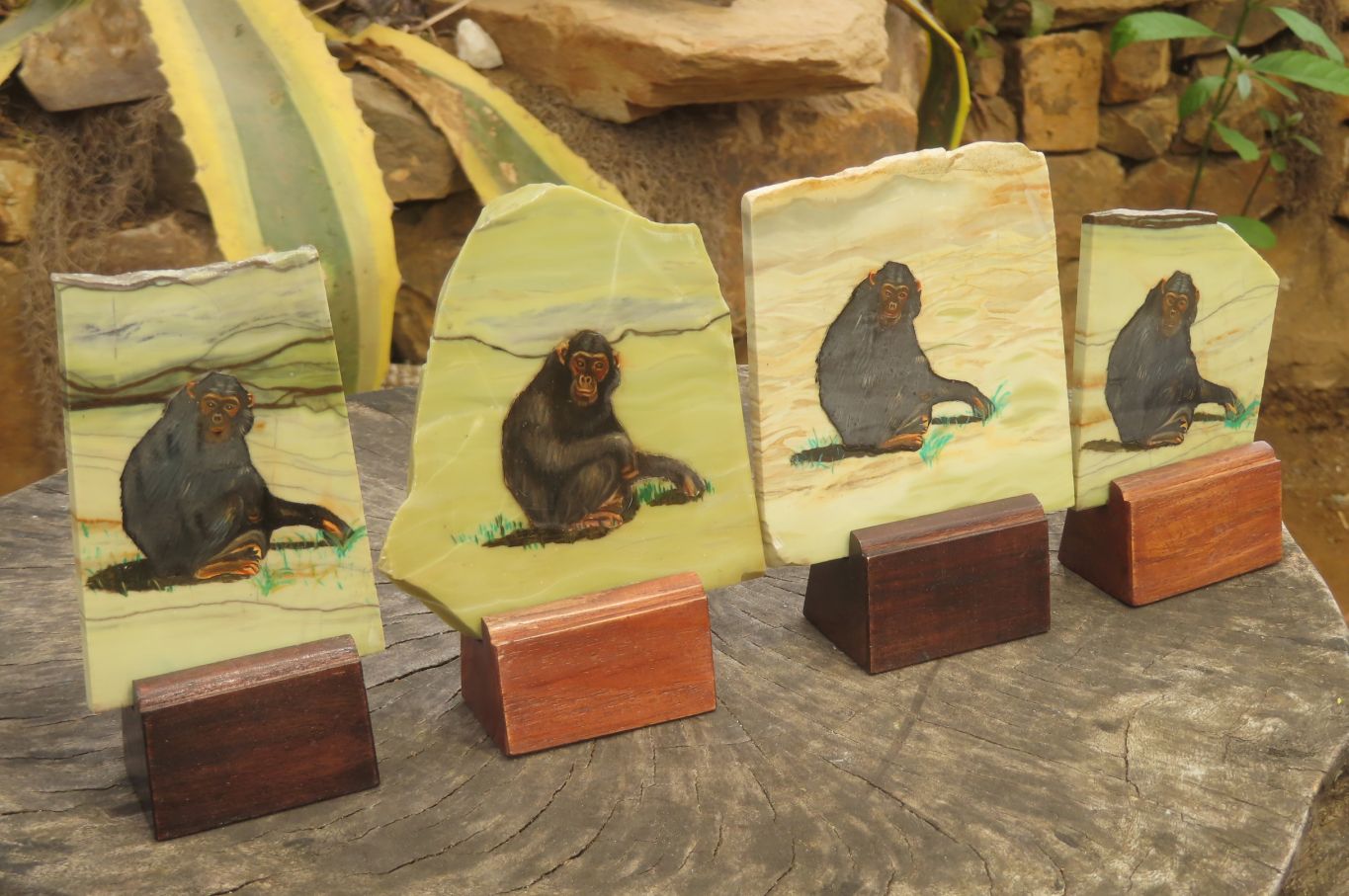 Hand Made Chimpanzee Decoupage on Butter Jade Stone Slabs - sold per item - From South Africa - Toprock Gemstones and Minerals 