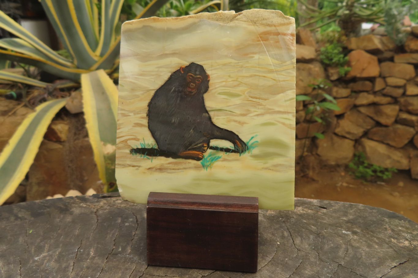 Hand Made Chimpanzee Decoupage on Butter Jade Stone Slabs - sold per item - From South Africa - Toprock Gemstones and Minerals 