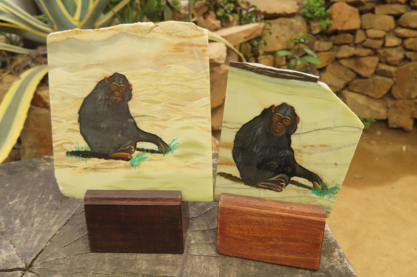 Hand Made Chimpanzee Decoupage on Butter Jade Stone Slabs - sold per item - From South Africa - Toprock Gemstones and Minerals 