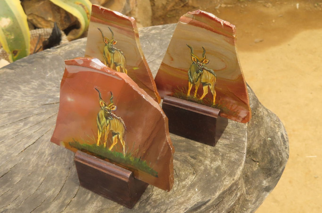 Hand Made African Kudu Buck Decoupage on Polychrome Jasper Stone Slabs - sold per item - From Madagascar - Toprock Gemstones and Minerals 