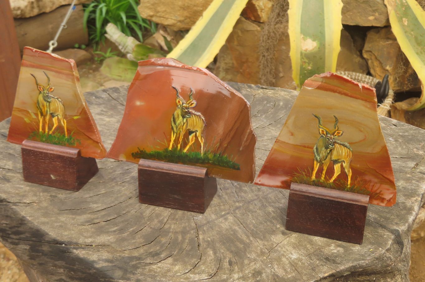 Hand Made African Kudu Buck Decoupage on Polychrome Jasper Stone Slabs - sold per item - From Madagascar - Toprock Gemstones and Minerals 