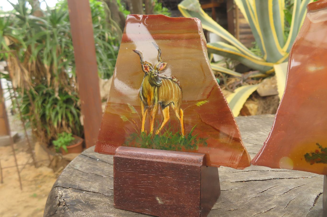 Hand Made African Kudu Buck Decoupage on Polychrome Jasper Stone Slabs - sold per item - From Madagascar - Toprock Gemstones and Minerals 