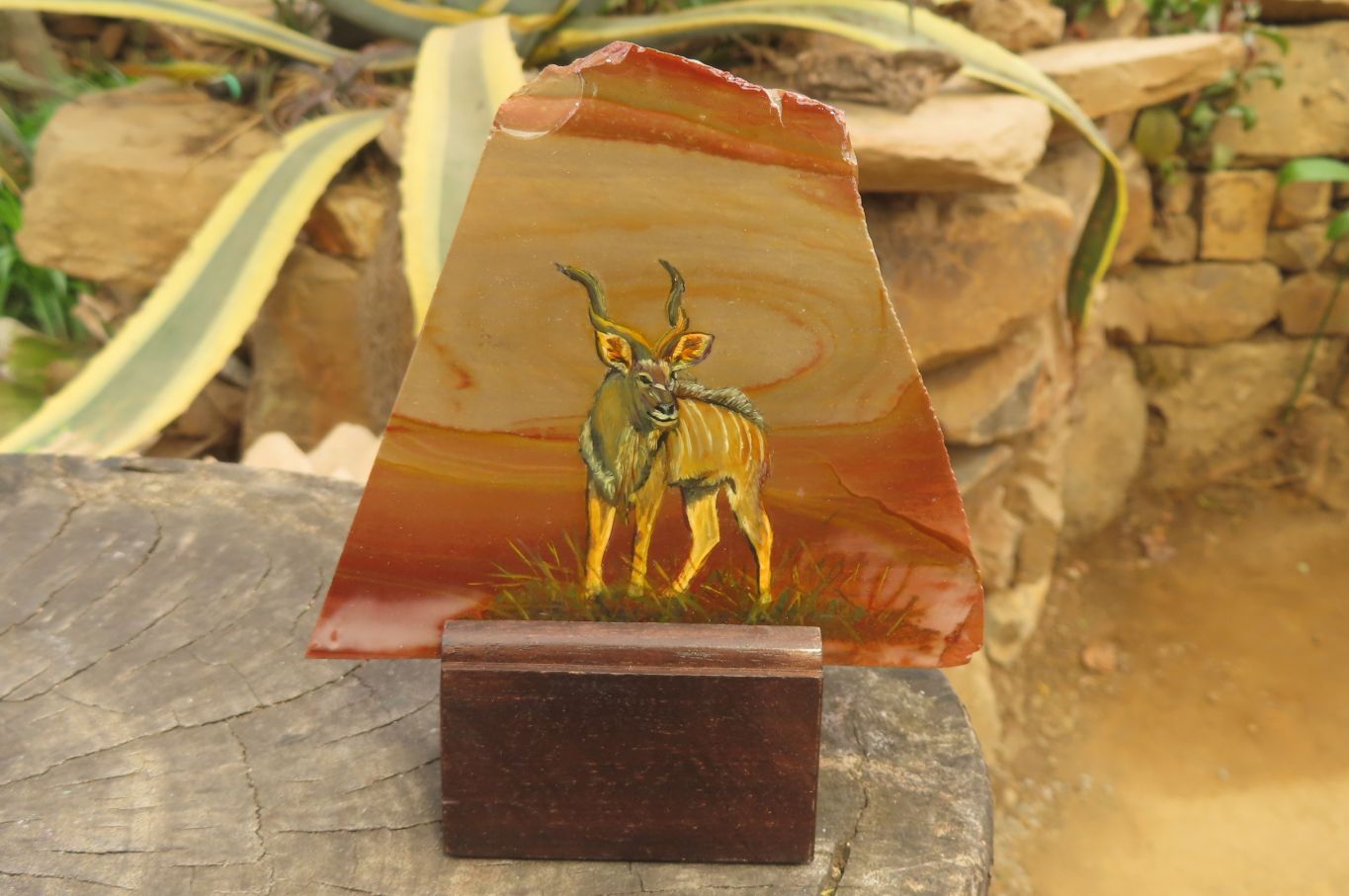 Hand Made African Kudu Buck Decoupage on Polychrome Jasper Stone Slabs - sold per item - From Madagascar - Toprock Gemstones and Minerals 