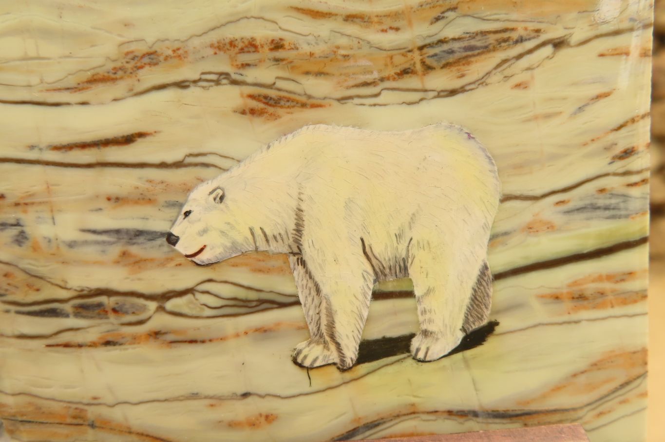 Hand Made Polar Bear Decoupage on Butter Jade Stone Slabs - sold per item - From South Africa - Toprock Gemstones and Minerals 
