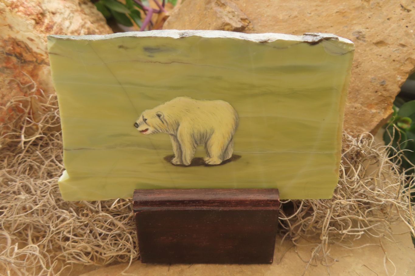 Hand Made Polar Bear Decoupage on Butter Jade Stone Slabs - sold per item - From South Africa - Toprock Gemstones and Minerals 