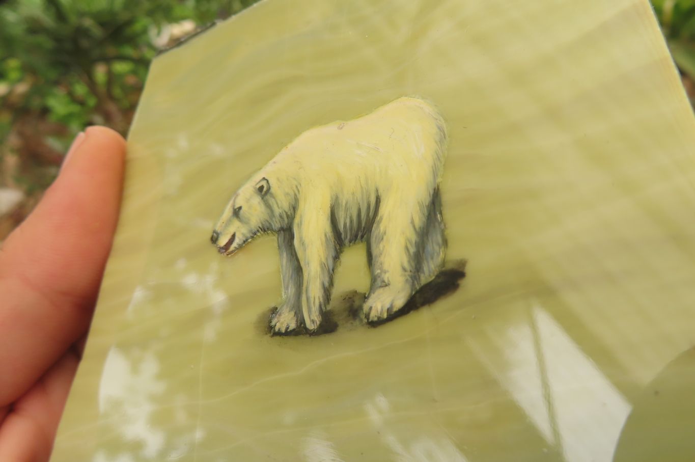 Hand Made Polar Bear Decoupage on Butter Jade Stone Slabs - sold per item - From South Africa - Toprock Gemstones and Minerals 