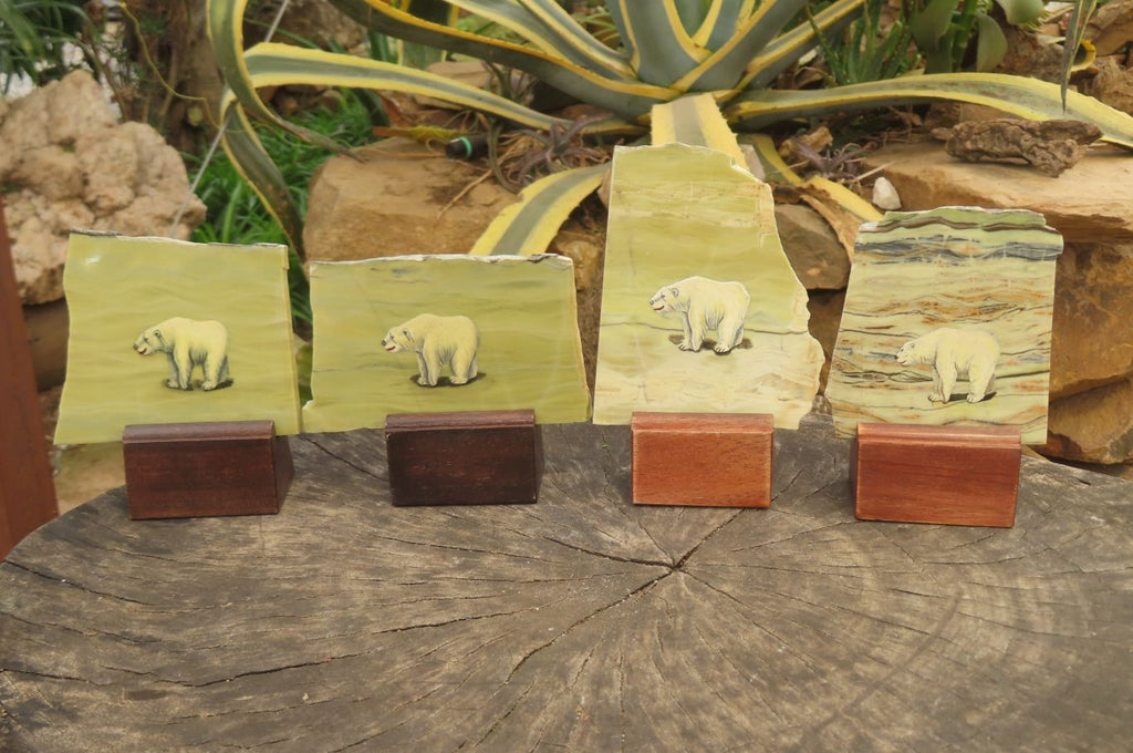 Hand Made Polar Bear Decoupage on Butter Jade Stone Slabs - sold per item - From South Africa - Toprock Gemstones and Minerals 