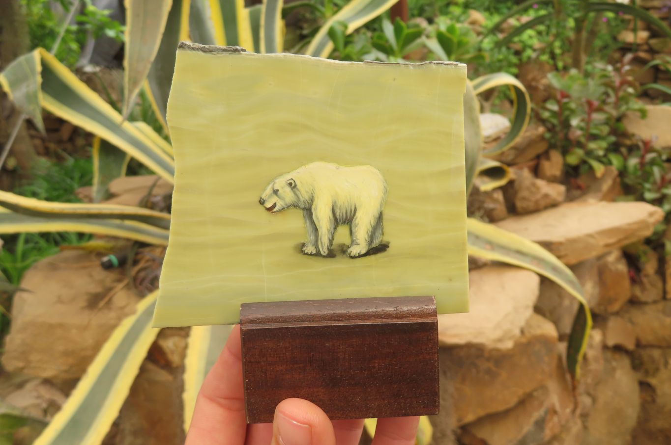 Hand Made Polar Bear Decoupage on Butter Jade Stone Slabs - sold per item - From South Africa - Toprock Gemstones and Minerals 