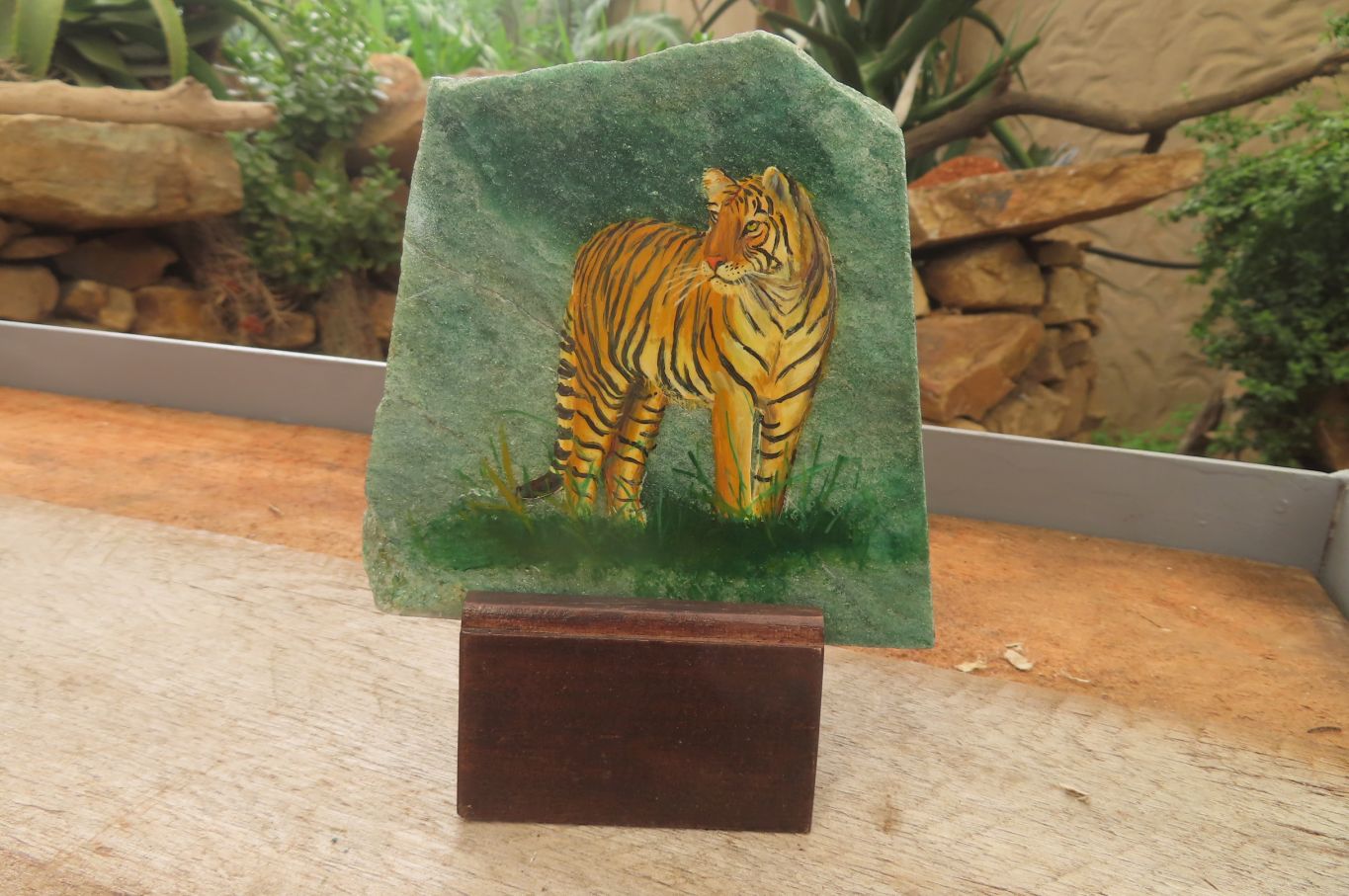 Hand Made Tiger Decoupage on Green Fuchsite Stone Slabs - sold per item - From Zimbabwe - Toprock Gemstones and Minerals 