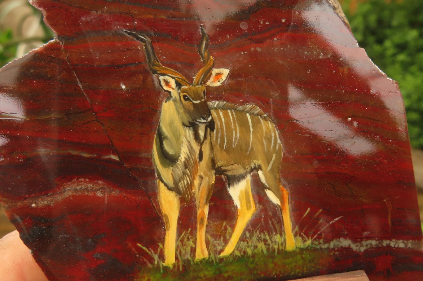 Hand Made African Kudu Buck Decoupage on Tiger Iron Jasper Stone Slabs - Sold Per Item - From Australia - Toprock Gemstones and Minerals 