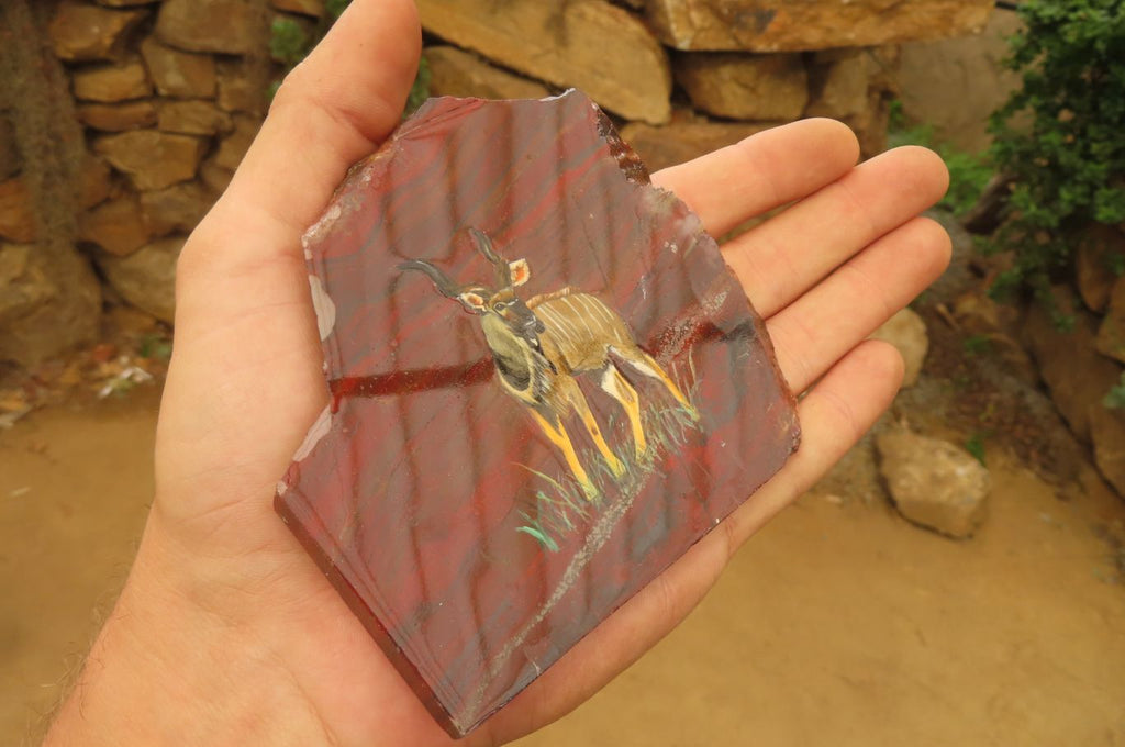 Hand Made African Kudu Buck Decoupage on Tiger Iron Jasper Stone Slabs - Sold Per Item - From Australia - Toprock Gemstones and Minerals 