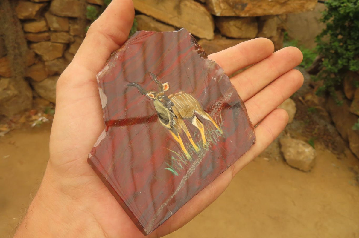 Hand Made African Kudu Buck Decoupage on Tiger Iron Jasper Stone Slabs - Sold Per Item - From Australia - Toprock Gemstones and Minerals 