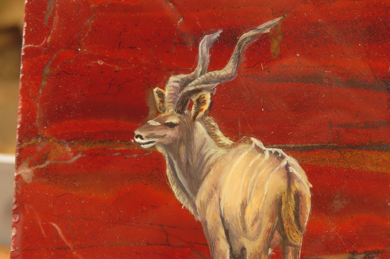 Hand Made African Kudu Buck Decoupage on Tiger Iron Jasper Stone Slabs - Sold Per Item - From Australia - Toprock Gemstones and Minerals 