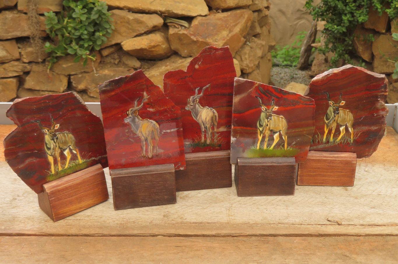 Hand Made African Kudu Buck Decoupage on Tiger Iron Jasper Stone Slabs - Sold Per Item - From Australia - Toprock Gemstones and Minerals 