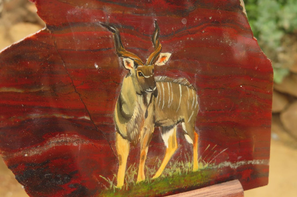 Hand Made African Kudu Buck Decoupage on Tiger Iron Jasper Stone Slabs - Sold Per Item - From Australia - Toprock Gemstones and Minerals 