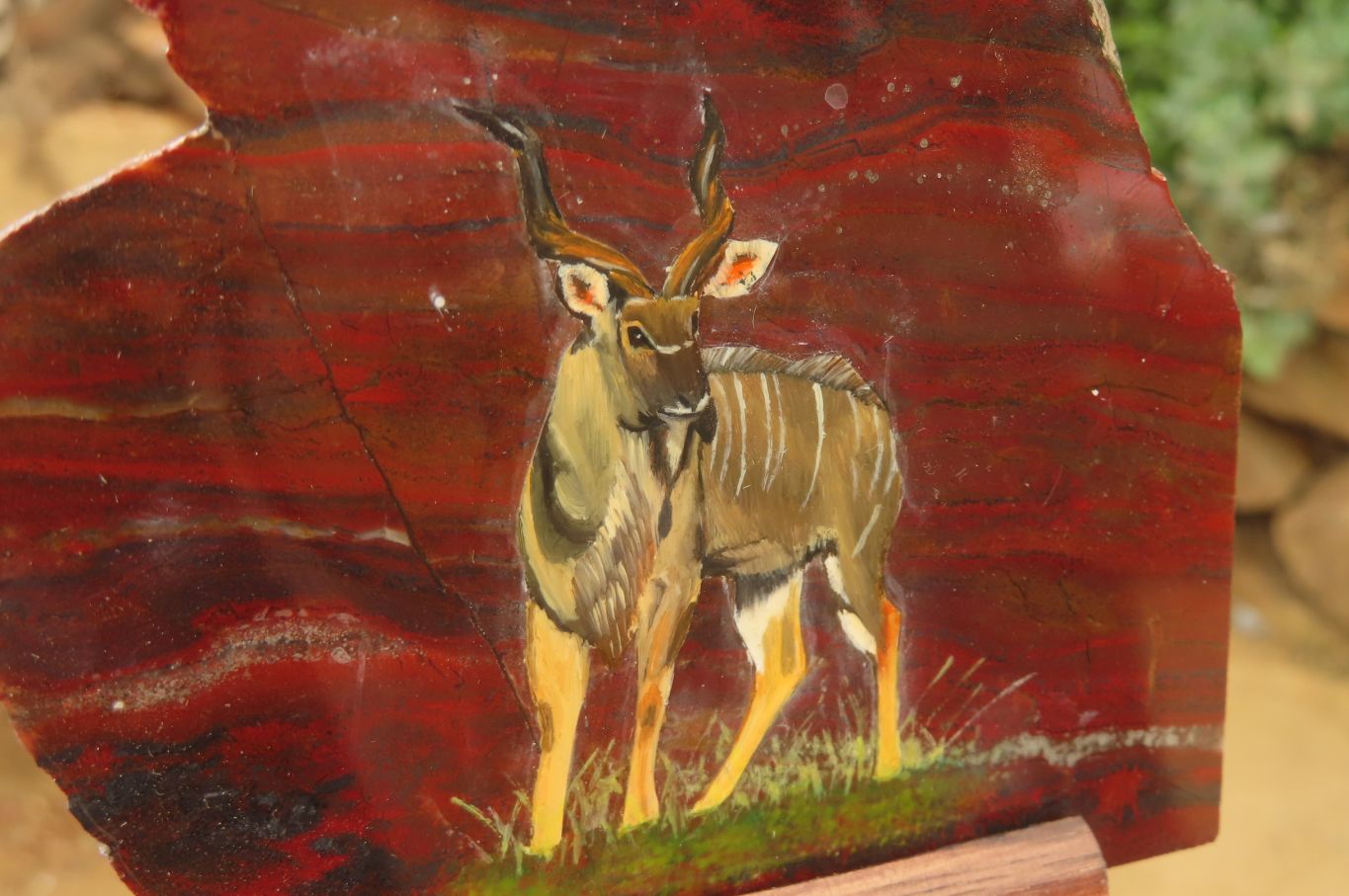 Hand Made African Kudu Buck Decoupage on Tiger Iron Jasper Stone Slabs - Sold Per Item - From Australia - Toprock Gemstones and Minerals 