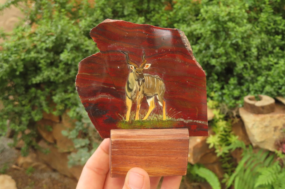 Hand Made African Kudu Buck Decoupage on Tiger Iron Jasper Stone Slabs - Sold Per Item - From Australia - Toprock Gemstones and Minerals 