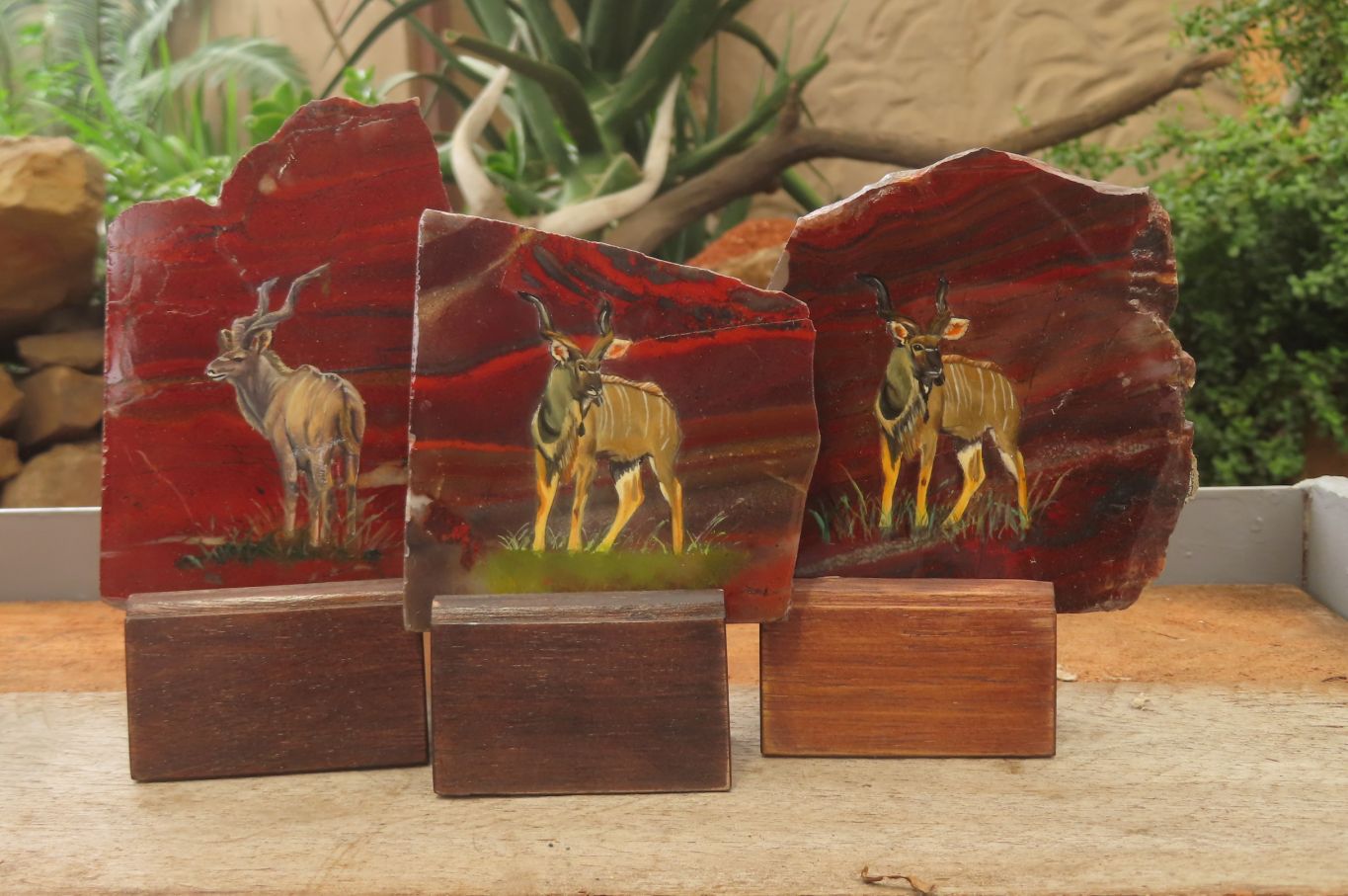Hand Made African Kudu Buck Decoupage on Tiger Iron Jasper Stone Slabs - Sold Per Item - From Australia - Toprock Gemstones and Minerals 