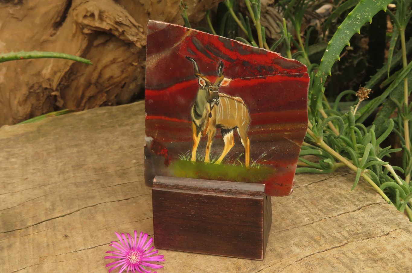 Hand Made African Kudu Buck Decoupage on Tiger Iron Jasper Stone Slabs - Sold Per Item - From Australia - Toprock Gemstones and Minerals 