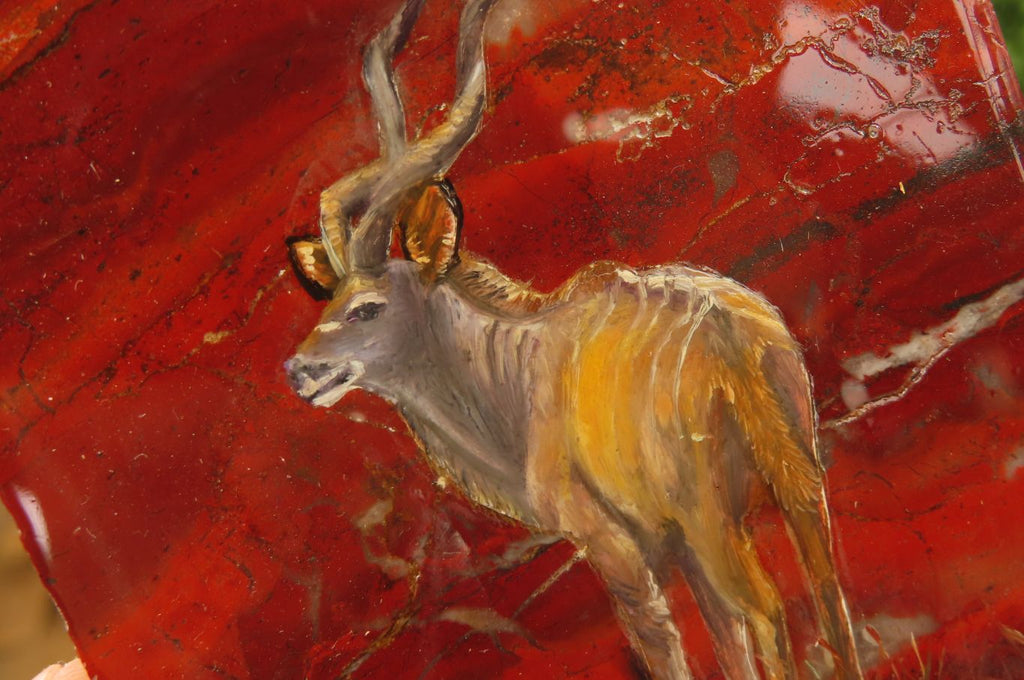 Hand Made African Kudu Buck Decoupage on Tiger Iron Jasper Stone Slabs - Sold Per Item - From Australia - Toprock Gemstones and Minerals 