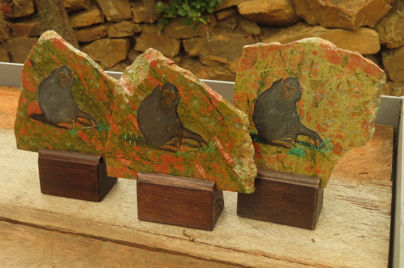 Hand Made Chimpanzee Decoupage on Unakite Stone Slabs - sold per item - From Southern Africa - Toprock Gemstones and Minerals 